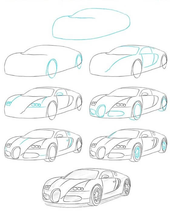 Zeichnen Lernen Bugatti-Supersportwagen