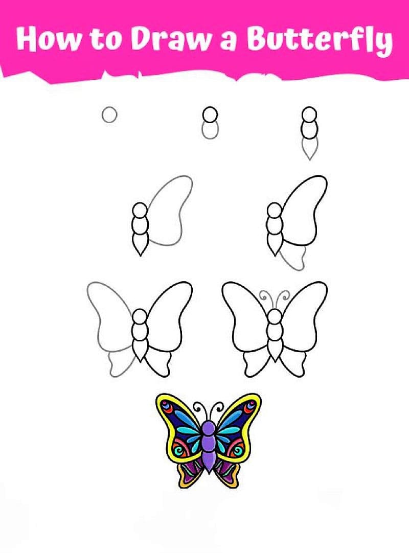 Ein einfacher bunter Schmetterling zeichnen ideen