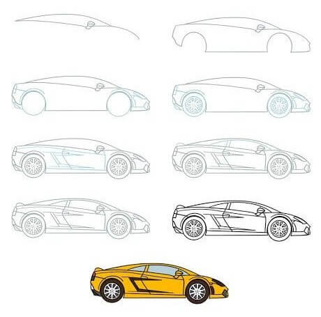 Zeichnen Lernen Goldener Supersportwagen (2)