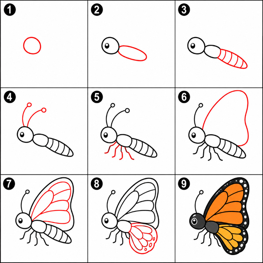 Orangener Schmetterling zeichnen ideen