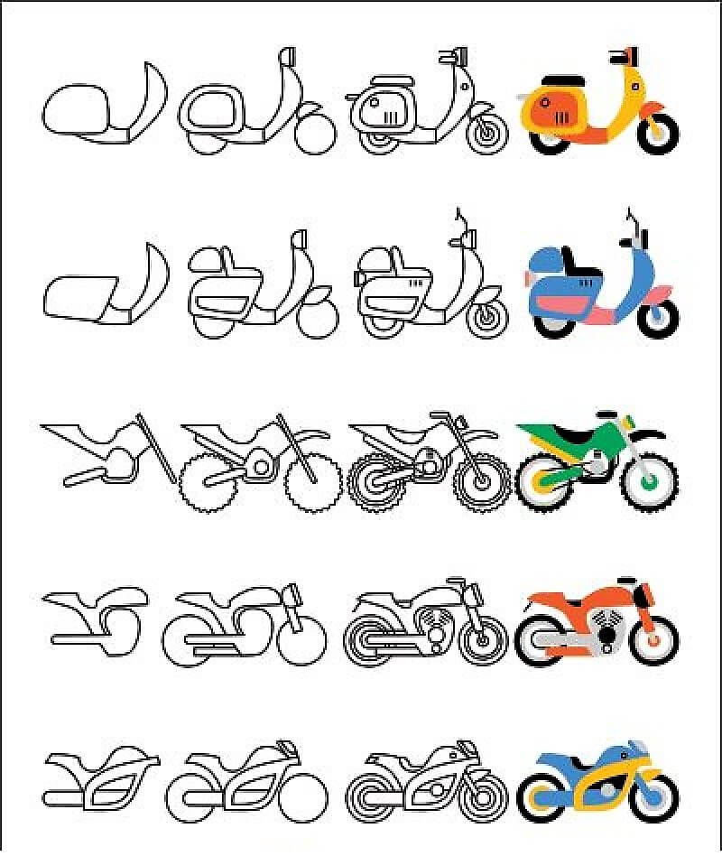 5 verschiedene Motorräder zeichnen ideen