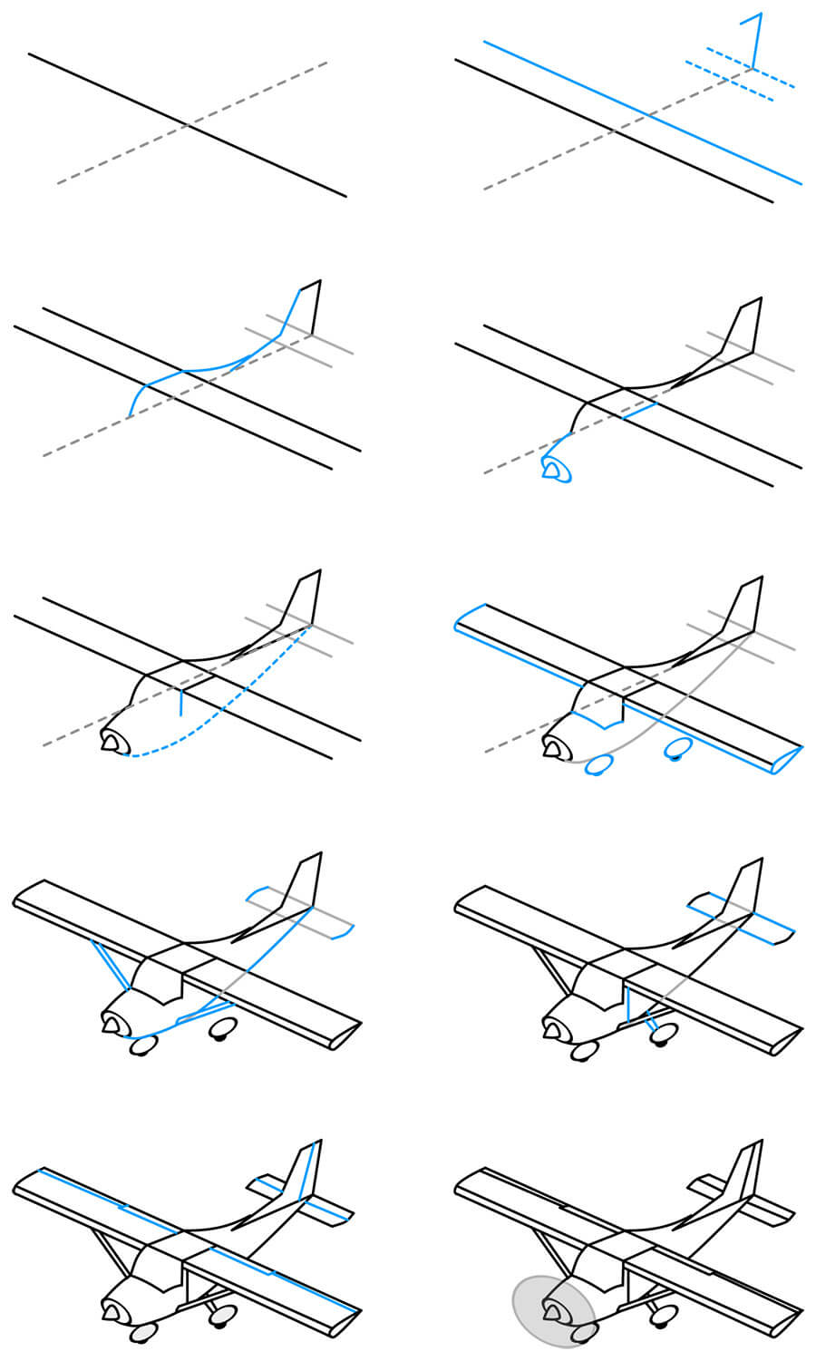 Ein einmotoriges Flugzeug zeichnen ideen