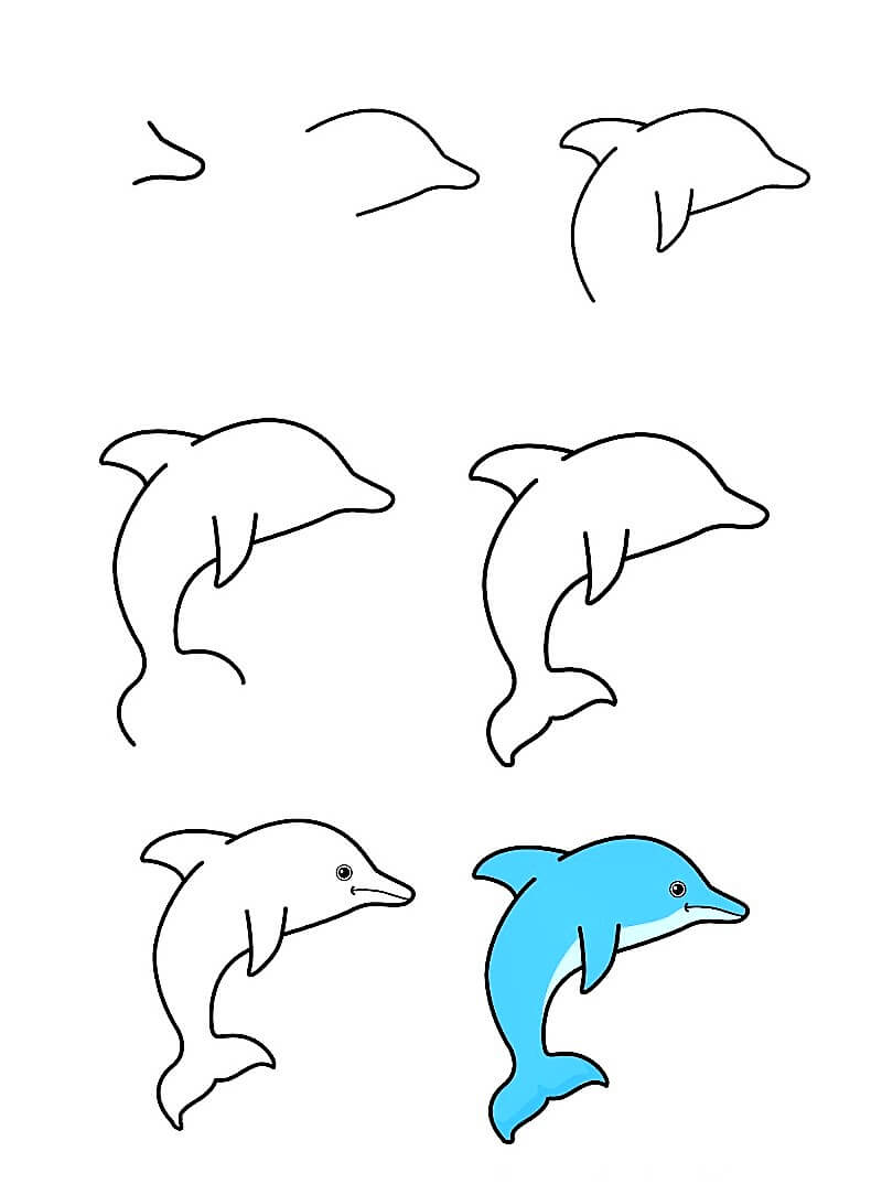 Ein niedlicher Cartoon-Delphin zeichnen ideen