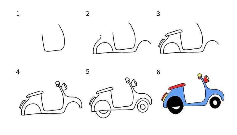 Ein Vespa-Motorrad zeichnen ideen