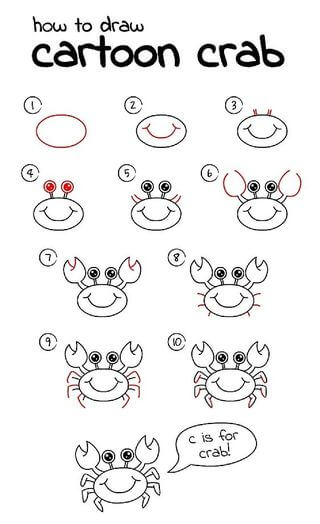 Eine Cartoon-Krabbe zeichnen ideen