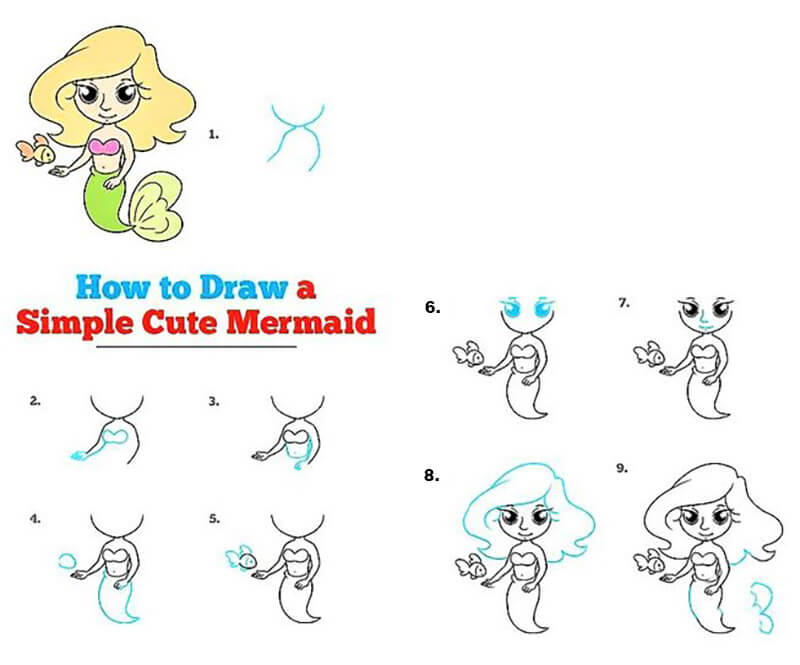 Eine einfache süße Meerjungfrau zeichnen ideen