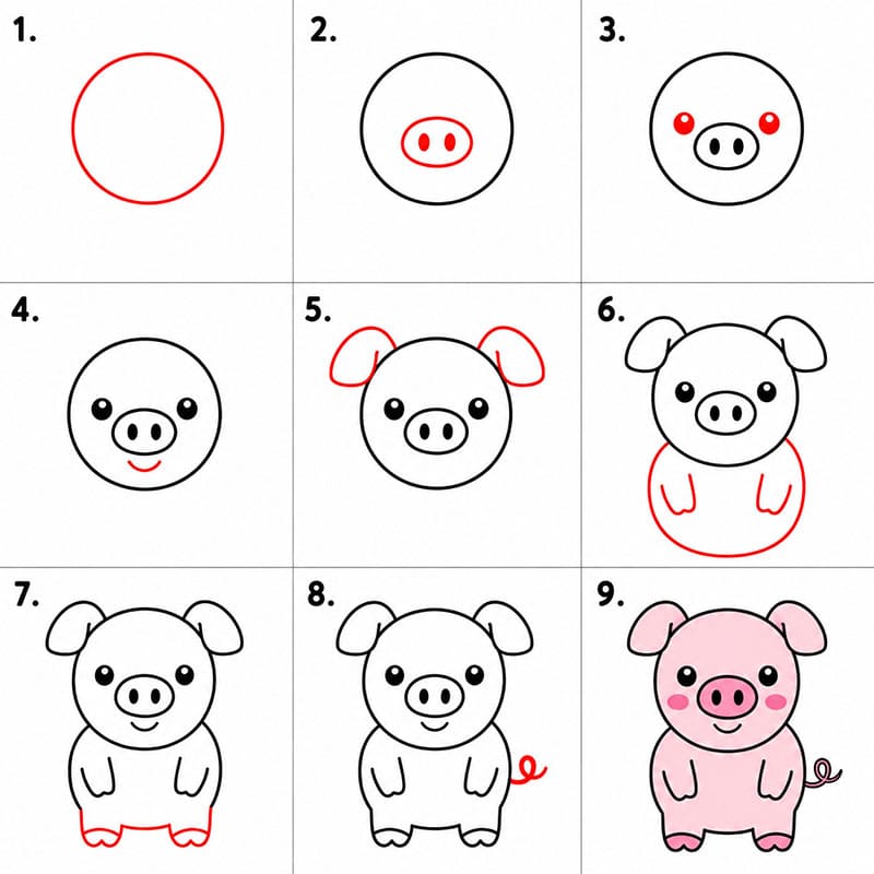 Glückliches Schwein zeichnen ideen