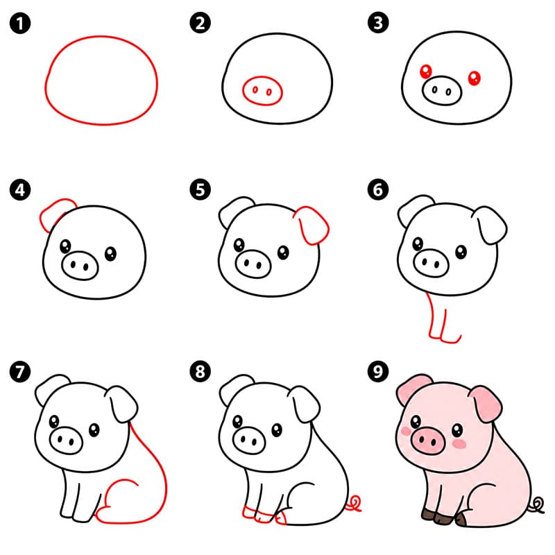Sitzendes Schwein zeichnen ideen
