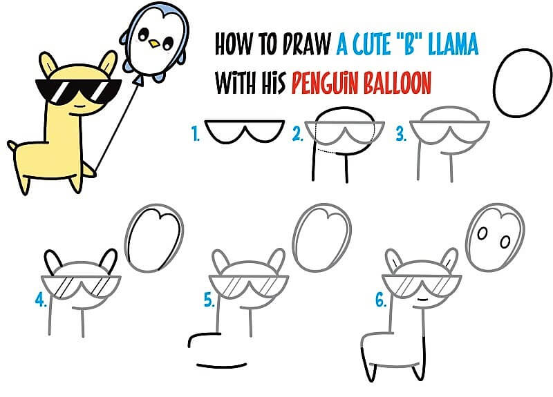 Ein Lama mit seinem Pinguinballon zeichnen ideen