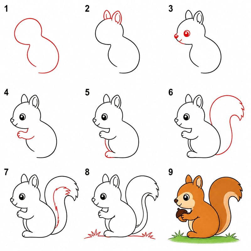 Einfaches Eichhörnchen zeichnen ideen
