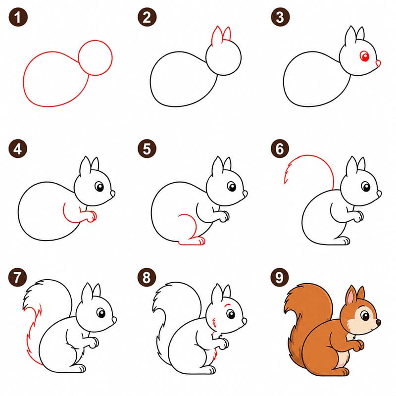 Flauschiges Eichhörnchen zeichnen ideen