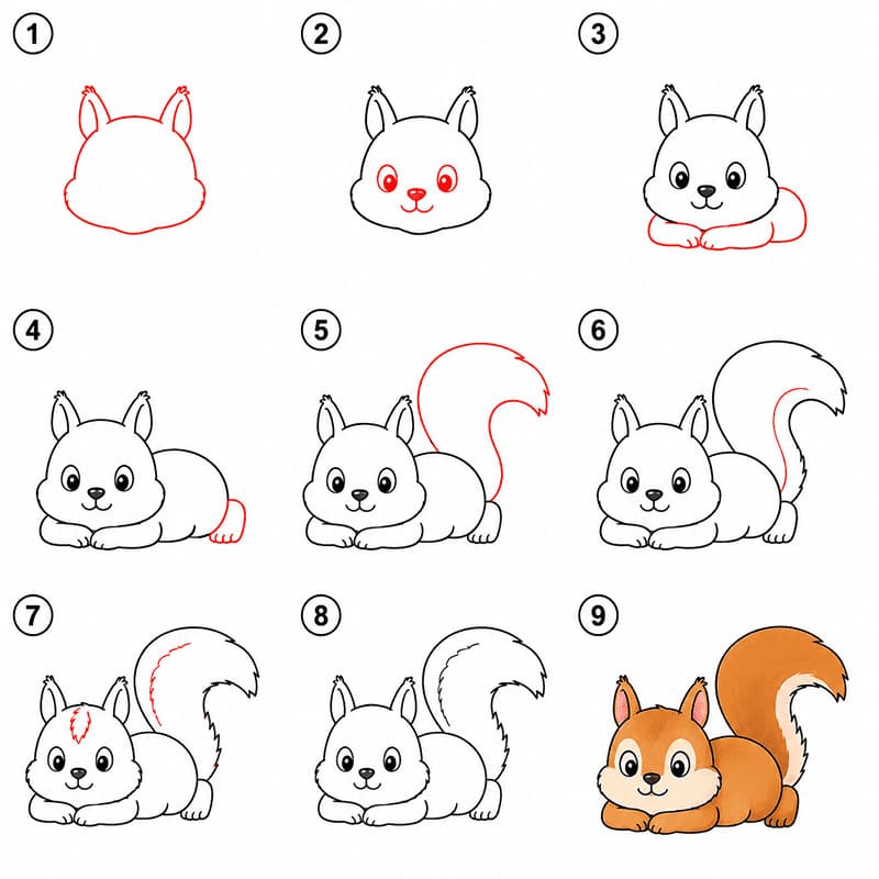 Liegendes Eichhörnchen zeichnen ideen