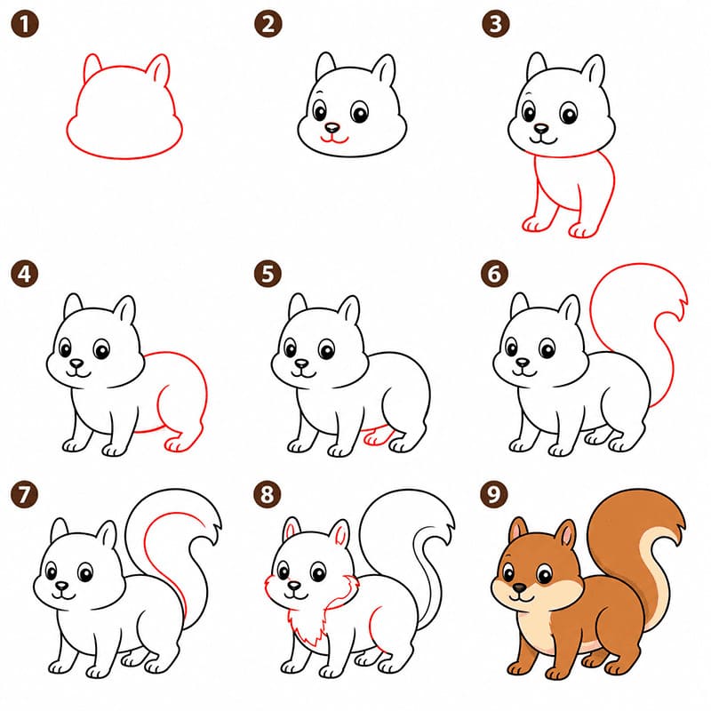 Niedliches kleines Eichhörnchen zeichnen ideen