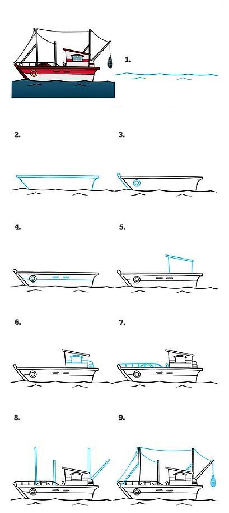 Ein Boot mit ausführlicher Anleitung zeichnen ideen