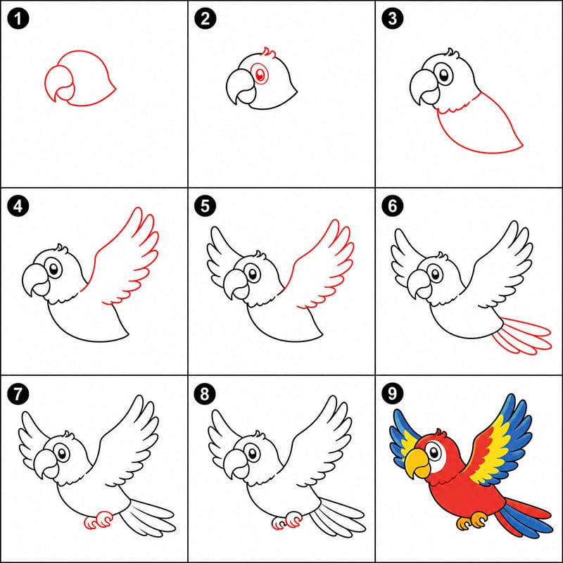 Fliegender Papagei zeichnen ideen