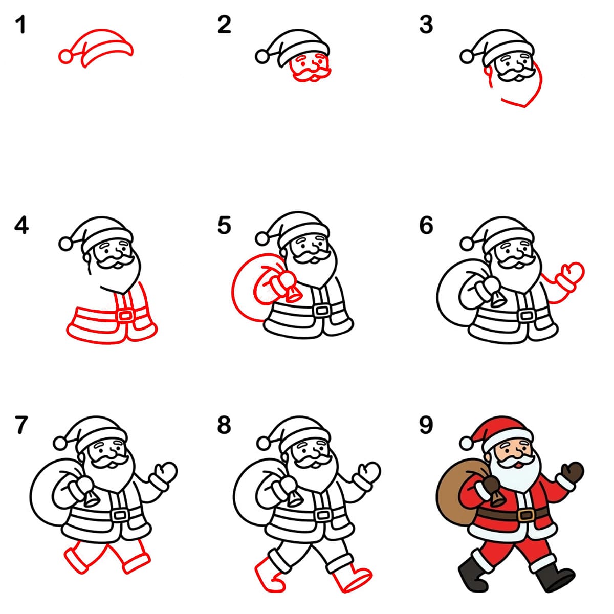 Rennender Weihnachtsmann zeichnen ideen