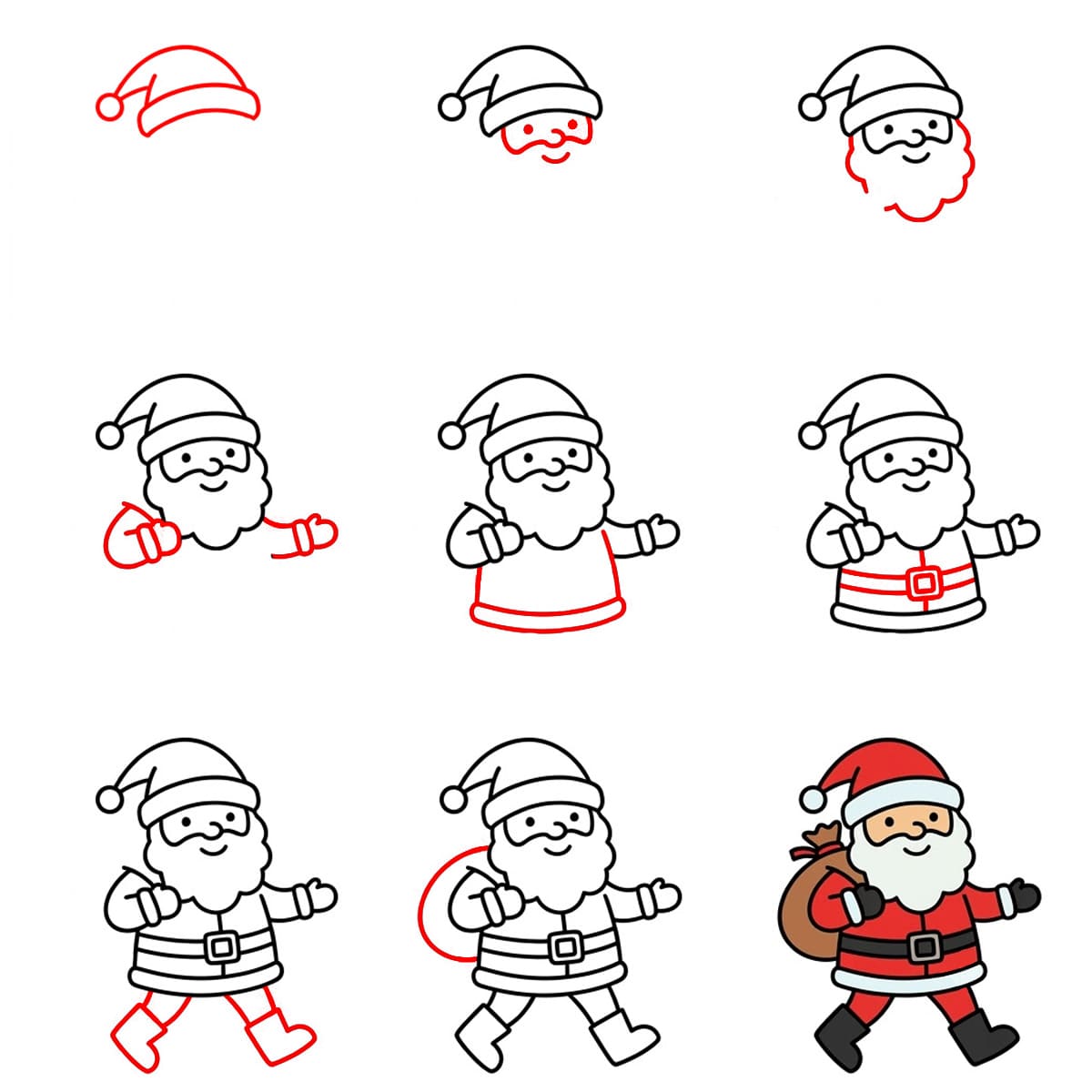 Weihnachtsmann mit Sack zeichnen ideen