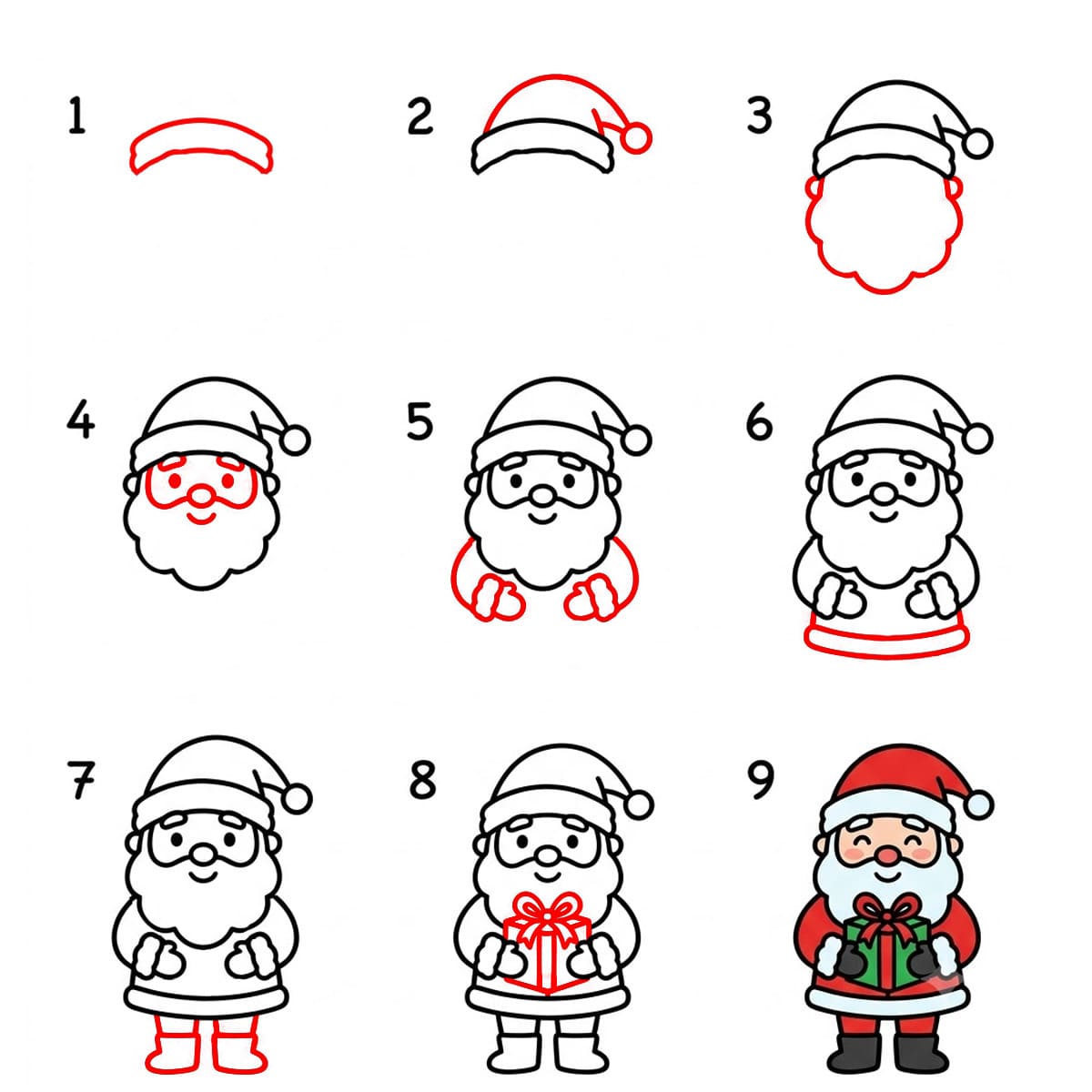 Weihnachtsmann und Geschenk zeichnen ideen
