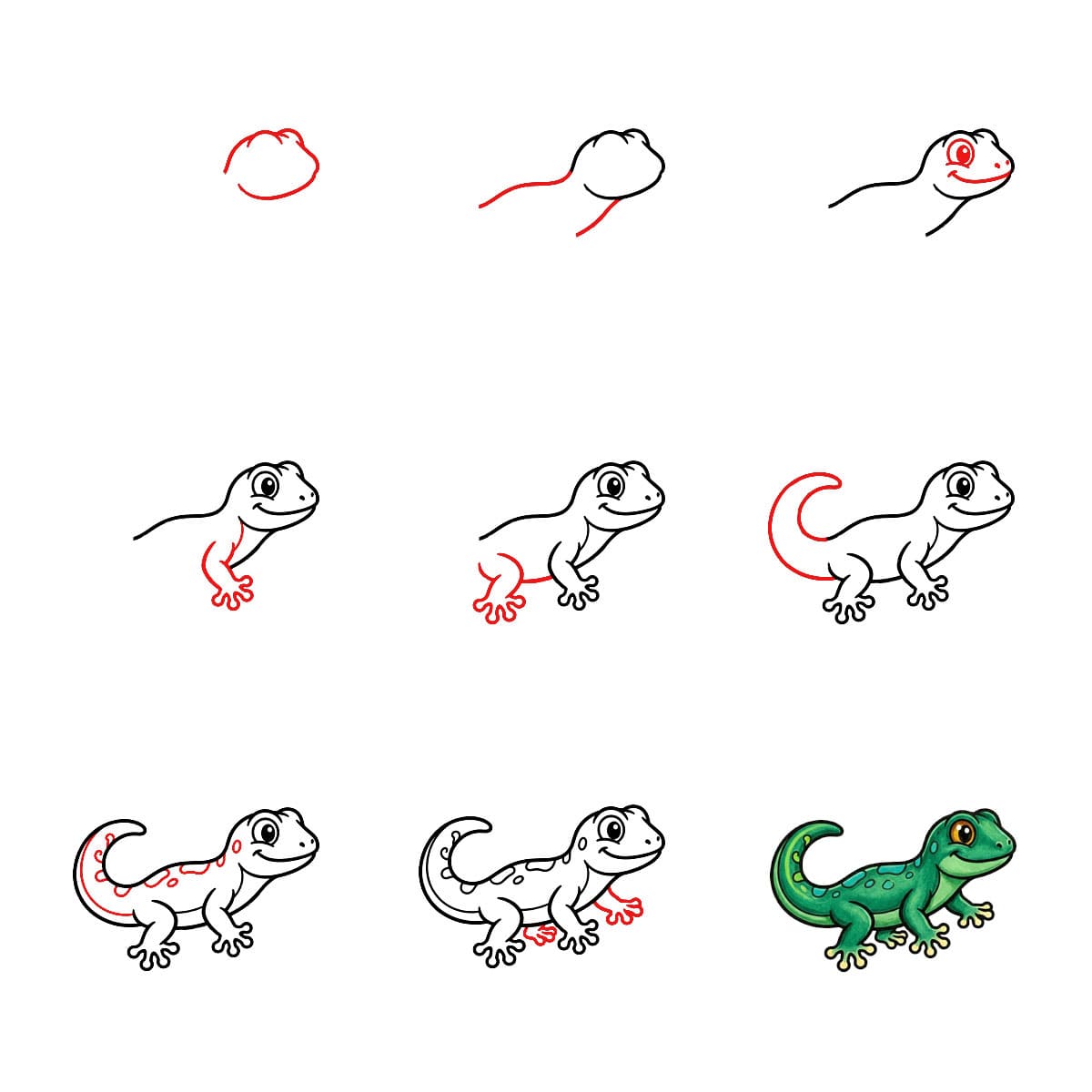 Aufrecht sitzender Gecko zeichnen ideen