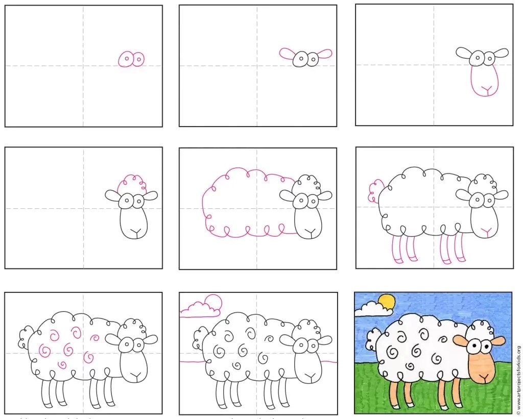 Ein Schaf weidet 2 zeichnen ideen