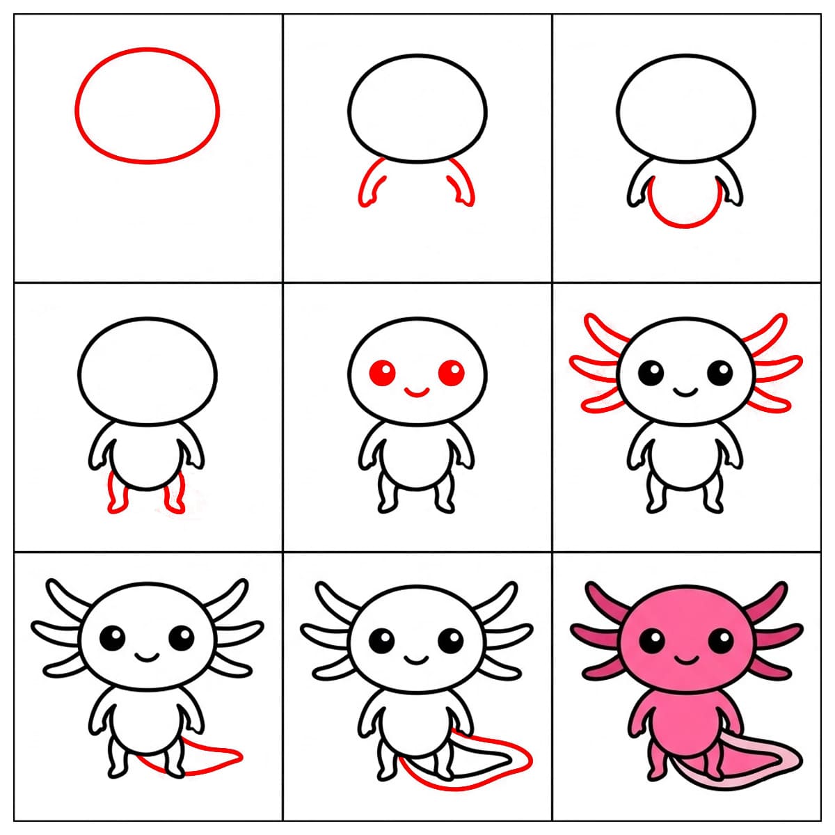 Fröhlicher Axolotl zeichnen ideen