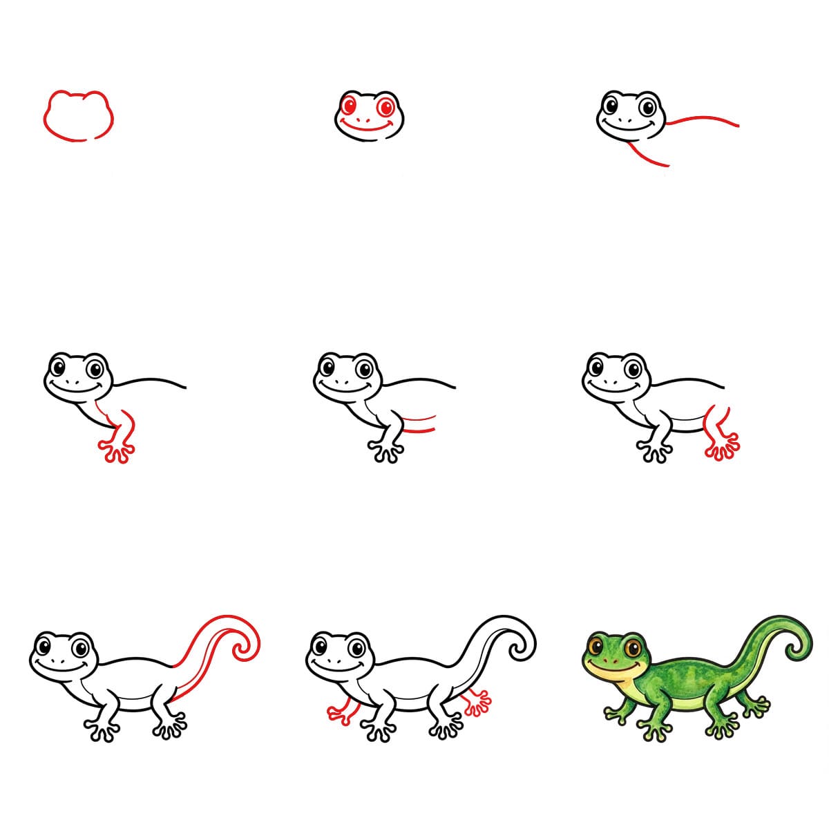 Gecko mit eingerolltem Schwanz zeichnen ideen
