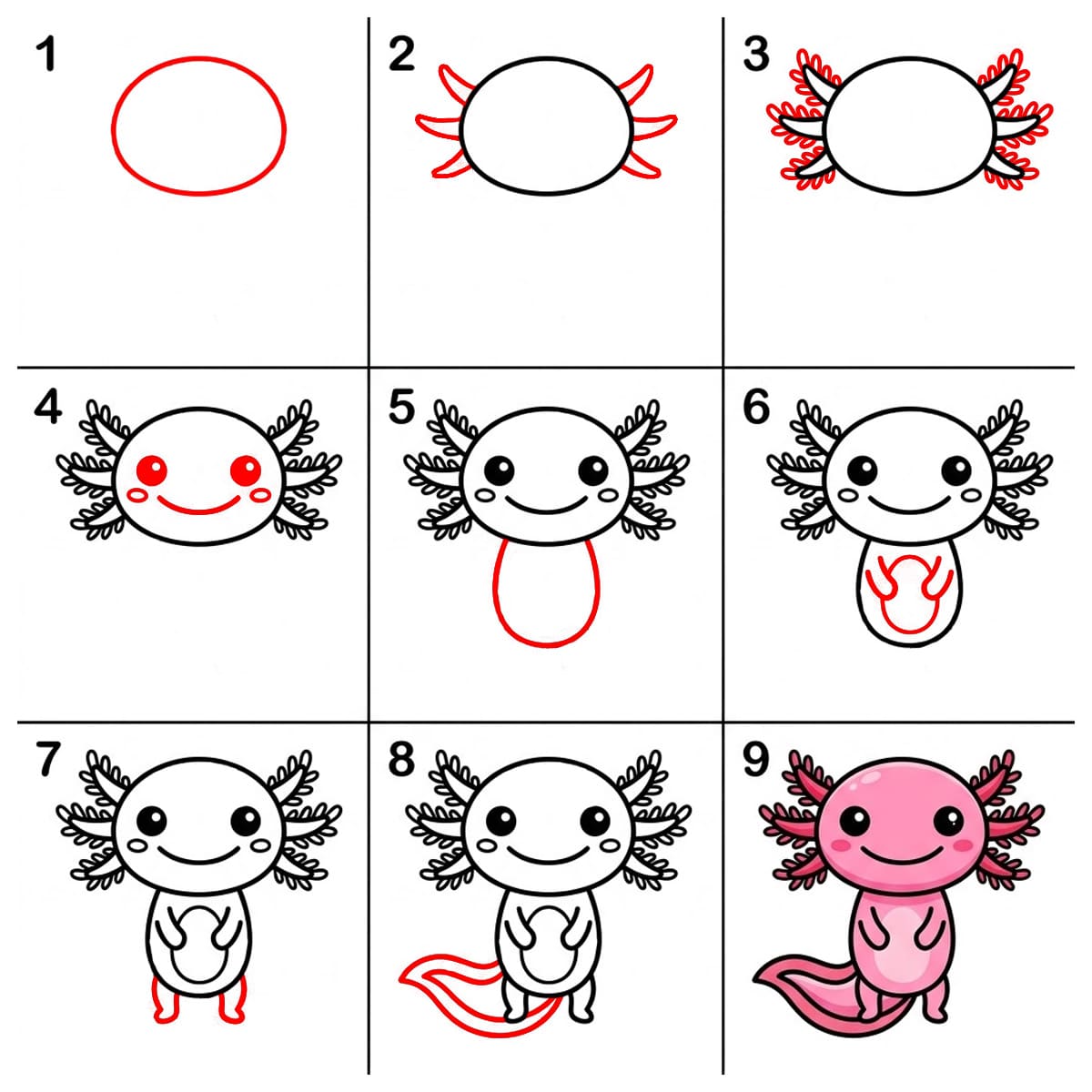 Glücklicher Axolotl zeichnen ideen