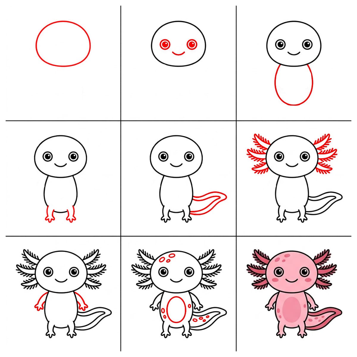 Lächelnder Axolotl zeichnen ideen