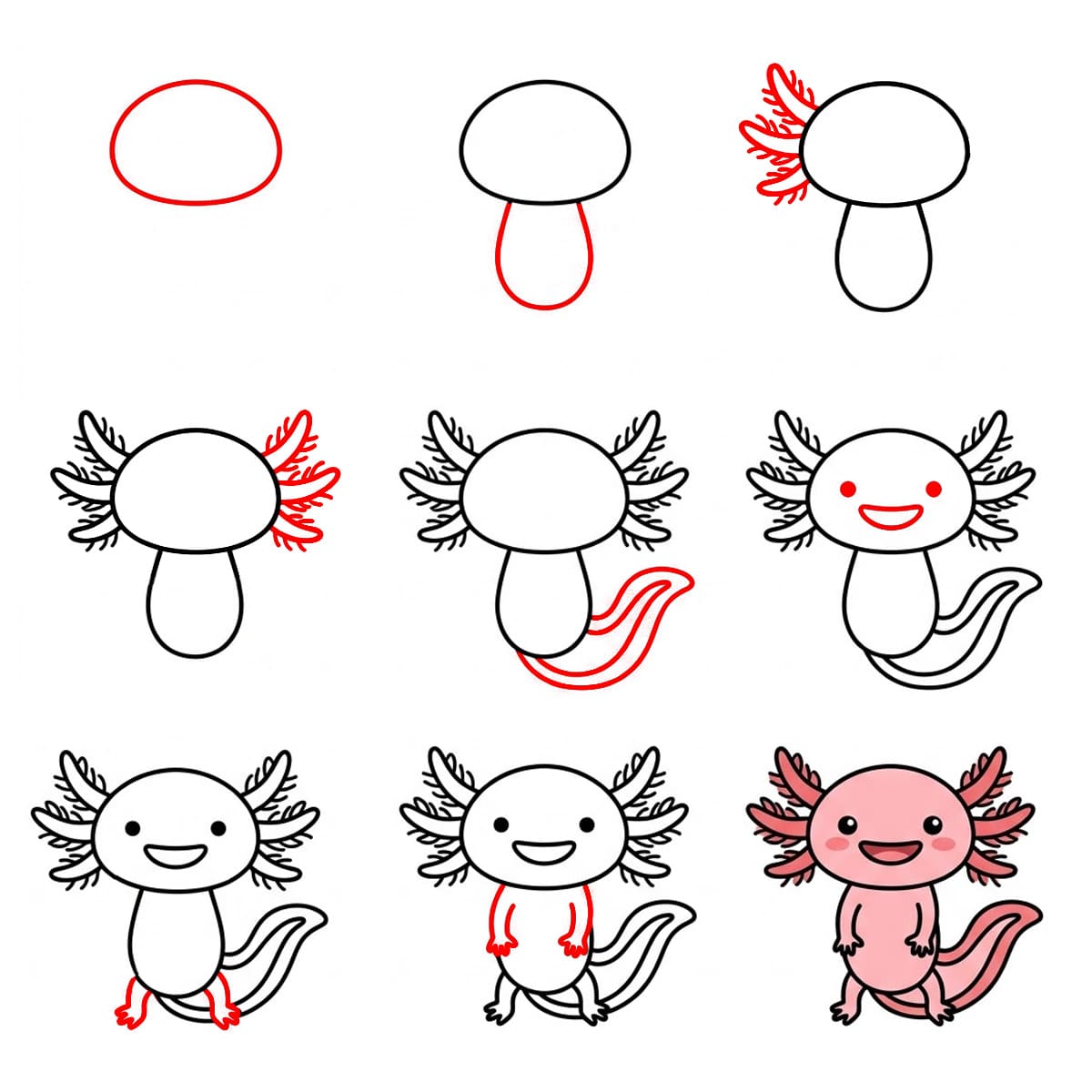 Neugieriger Axolotl zeichnen ideen