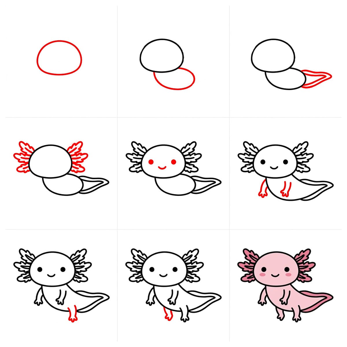 Ruhender Axolotl zeichnen ideen