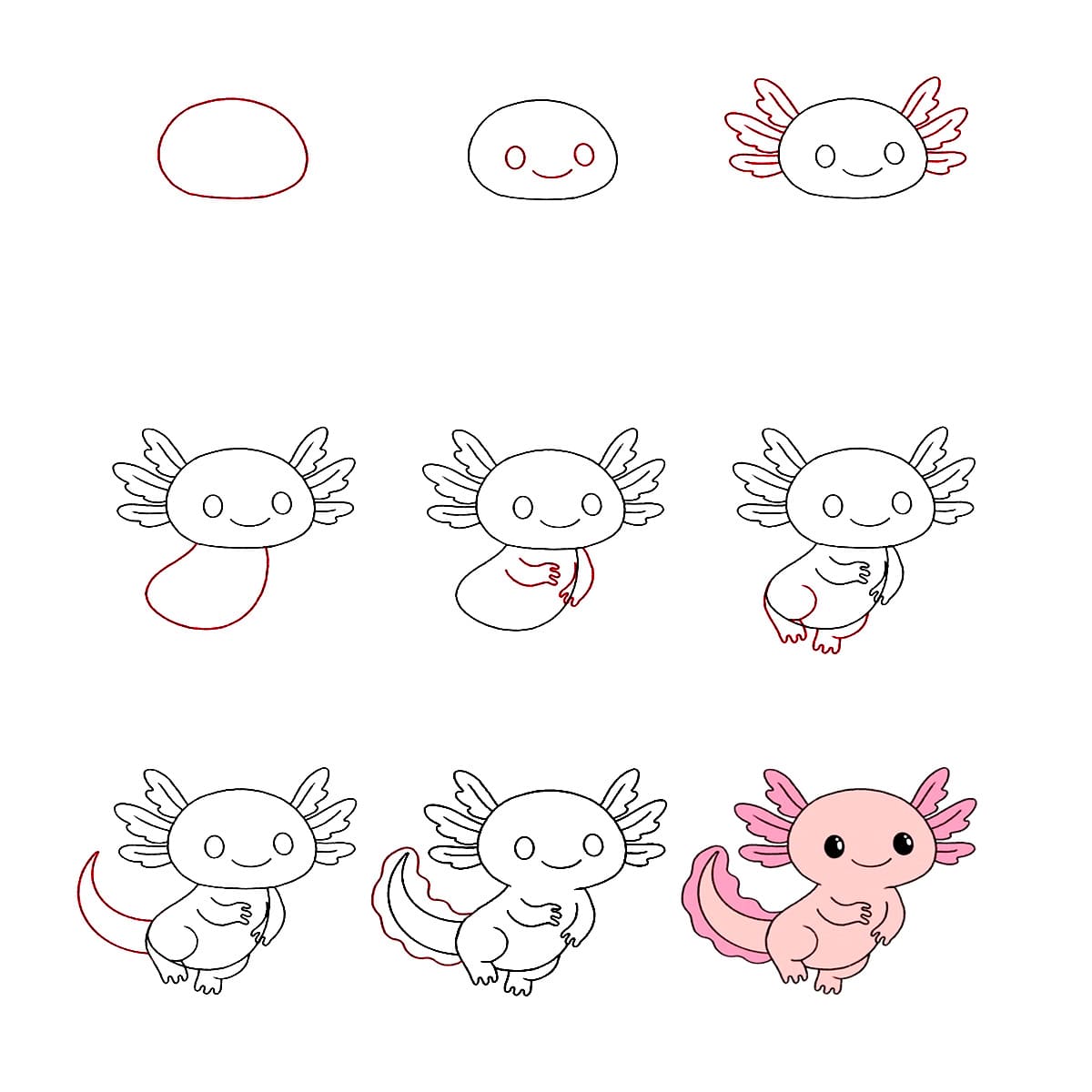 Sitzender Axolotl zeichnen ideen