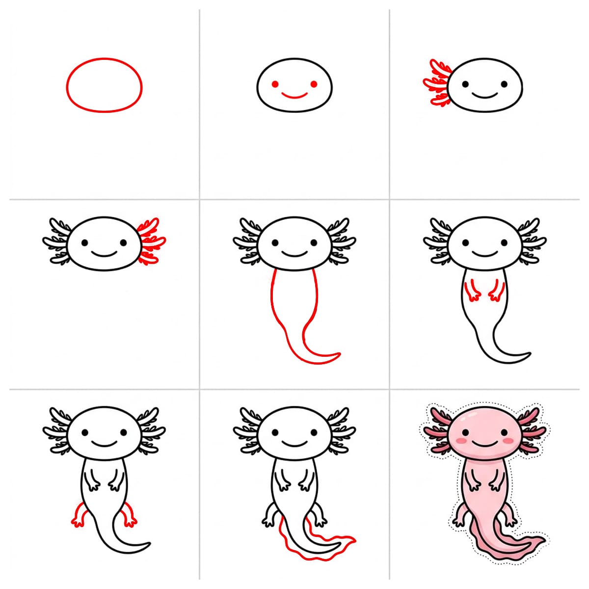Winkender Axolotl zeichnen ideen