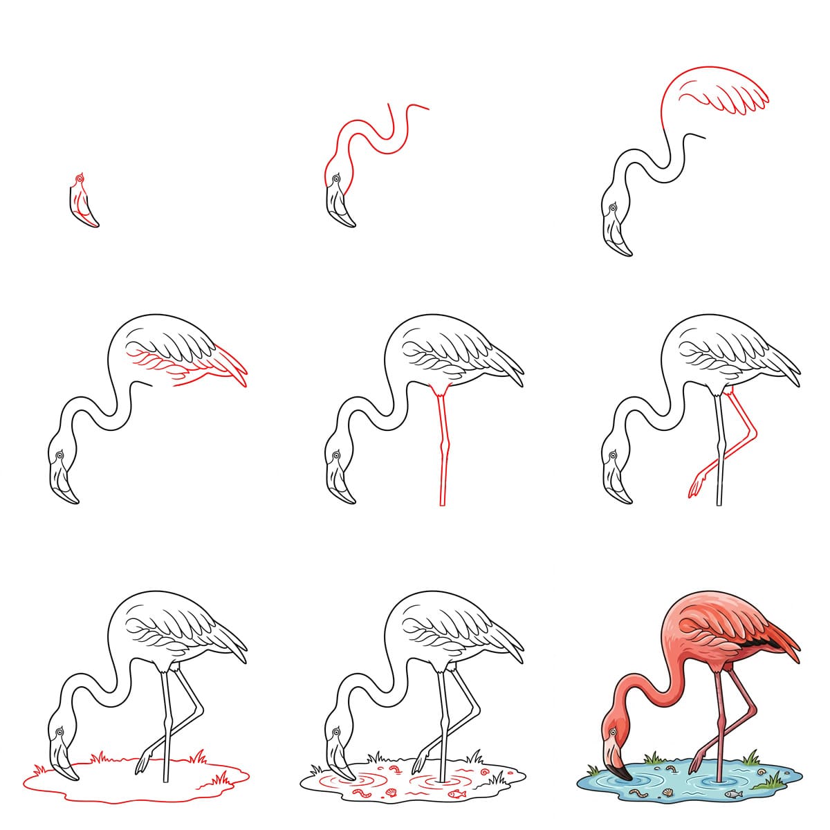 Flamingo beim Füttern zeichnen ideen