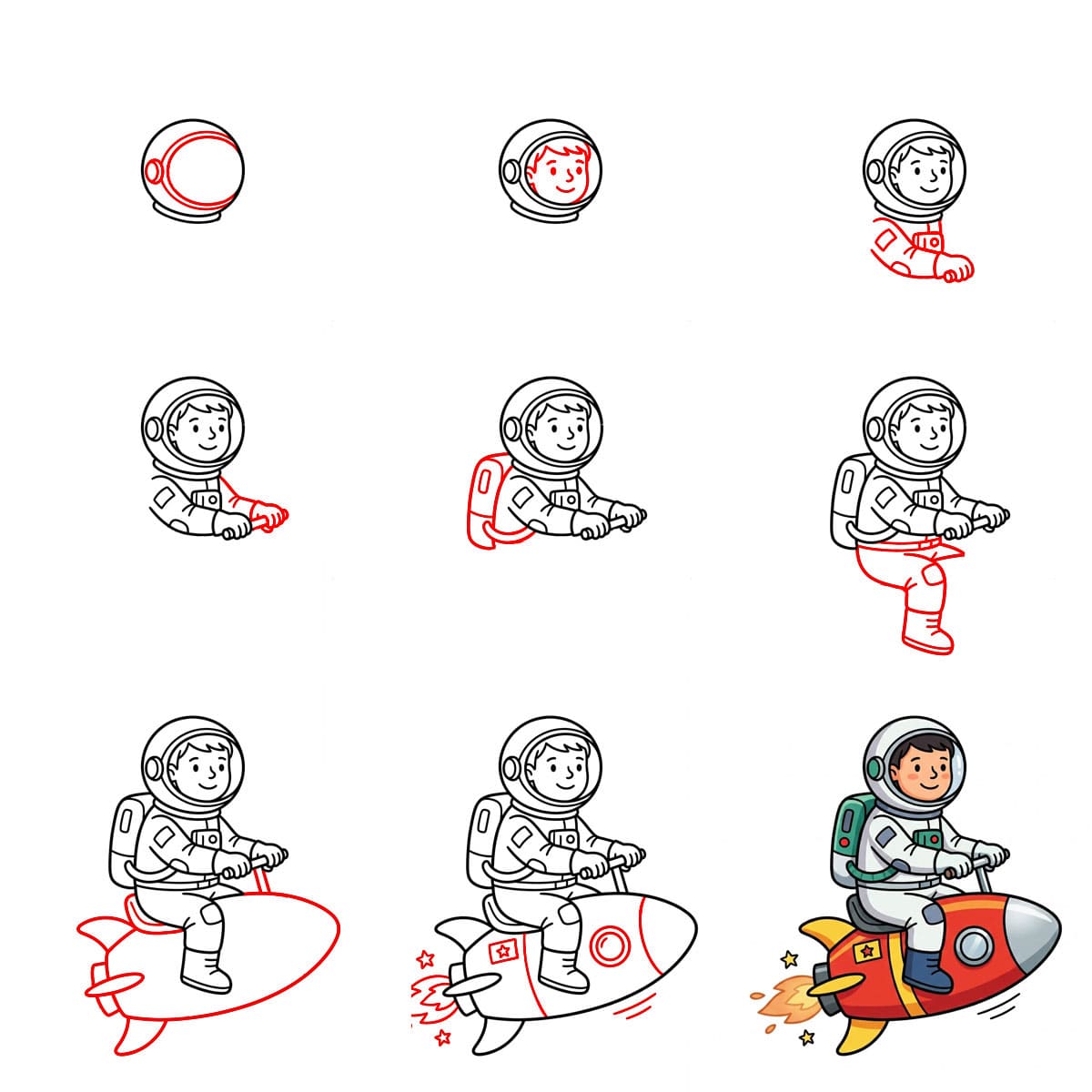 Astronaut auf Rakete zeichnen ideen