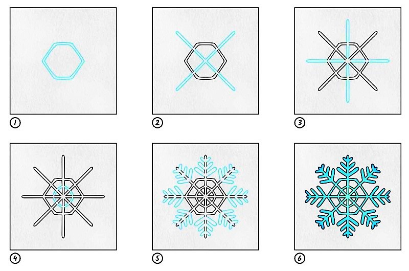 Zeichnen Lernen Schneeflocken-Idee 8