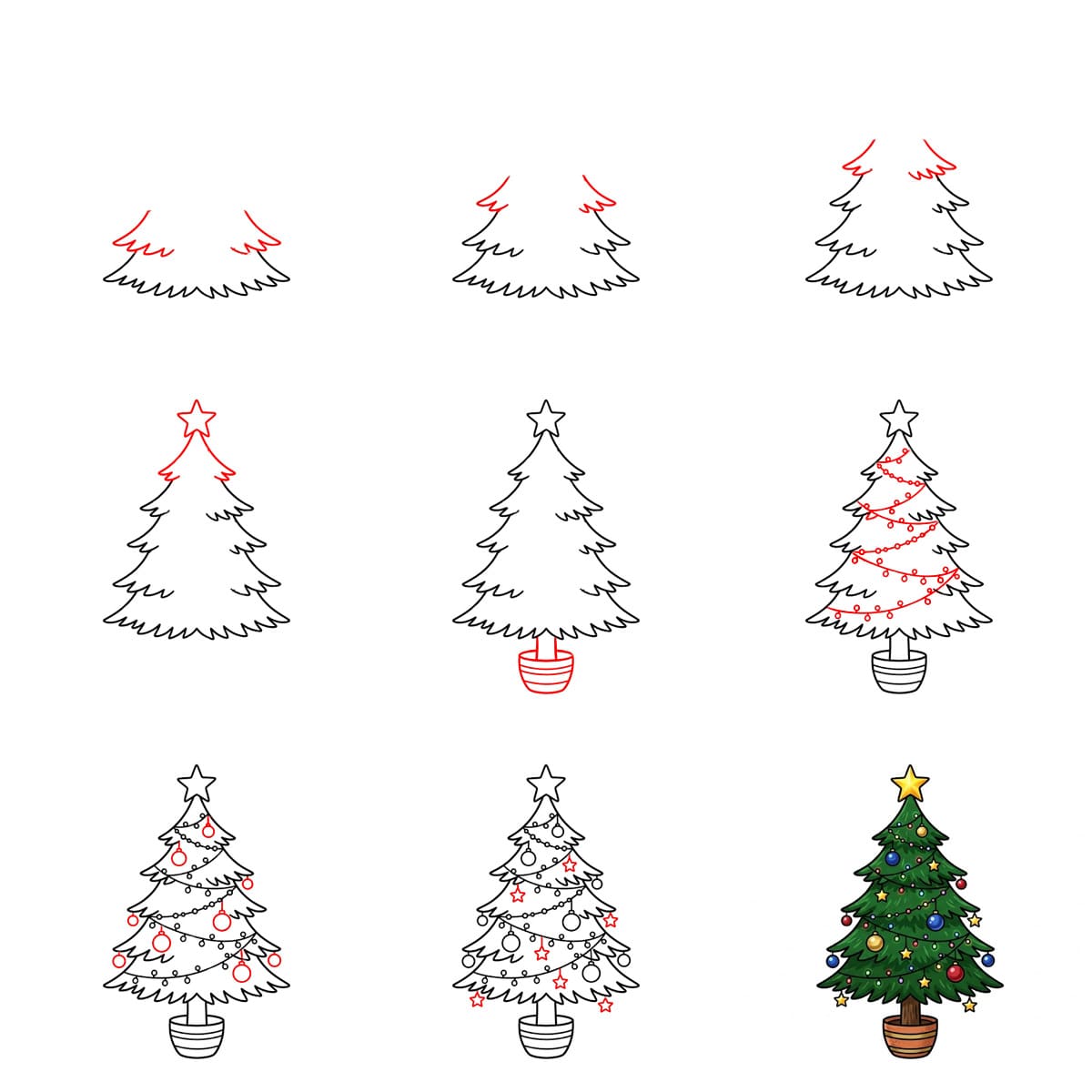 Einfacher Weihnachtsbaum zeichnen ideen