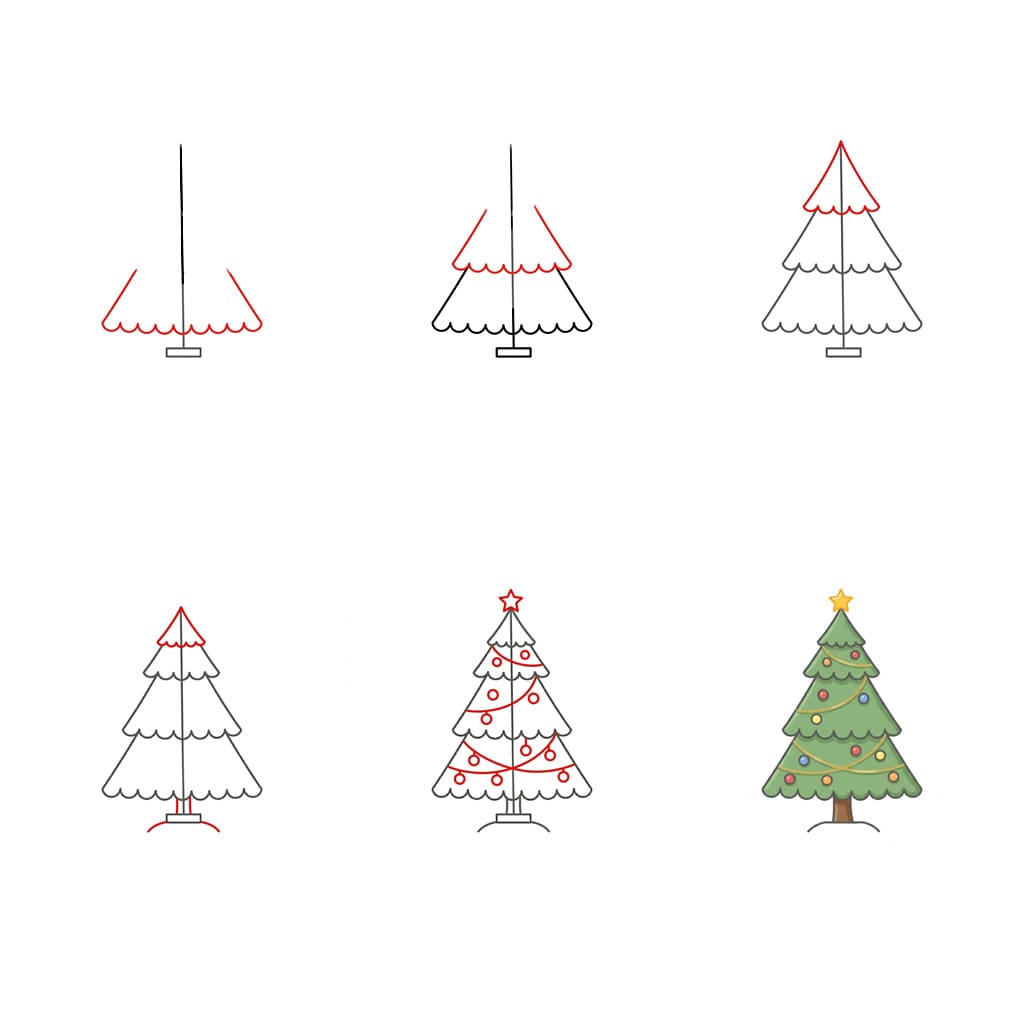 Geschmückter Weihnachtsbaum zeichnen ideen