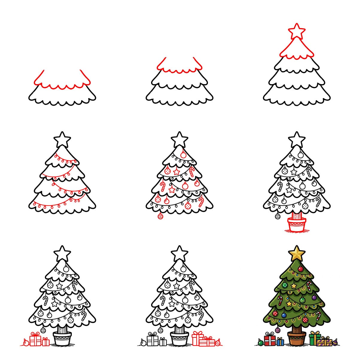 Großer Weihnachtsbaum zeichnen ideen
