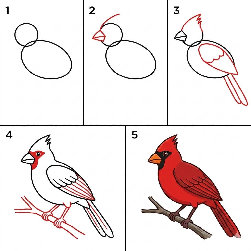 Kardinal auf einem Ast zeichnen ideen