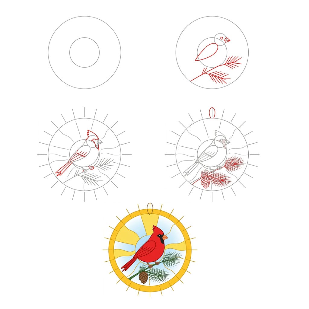 Kardinal mit Sonne zeichnen ideen