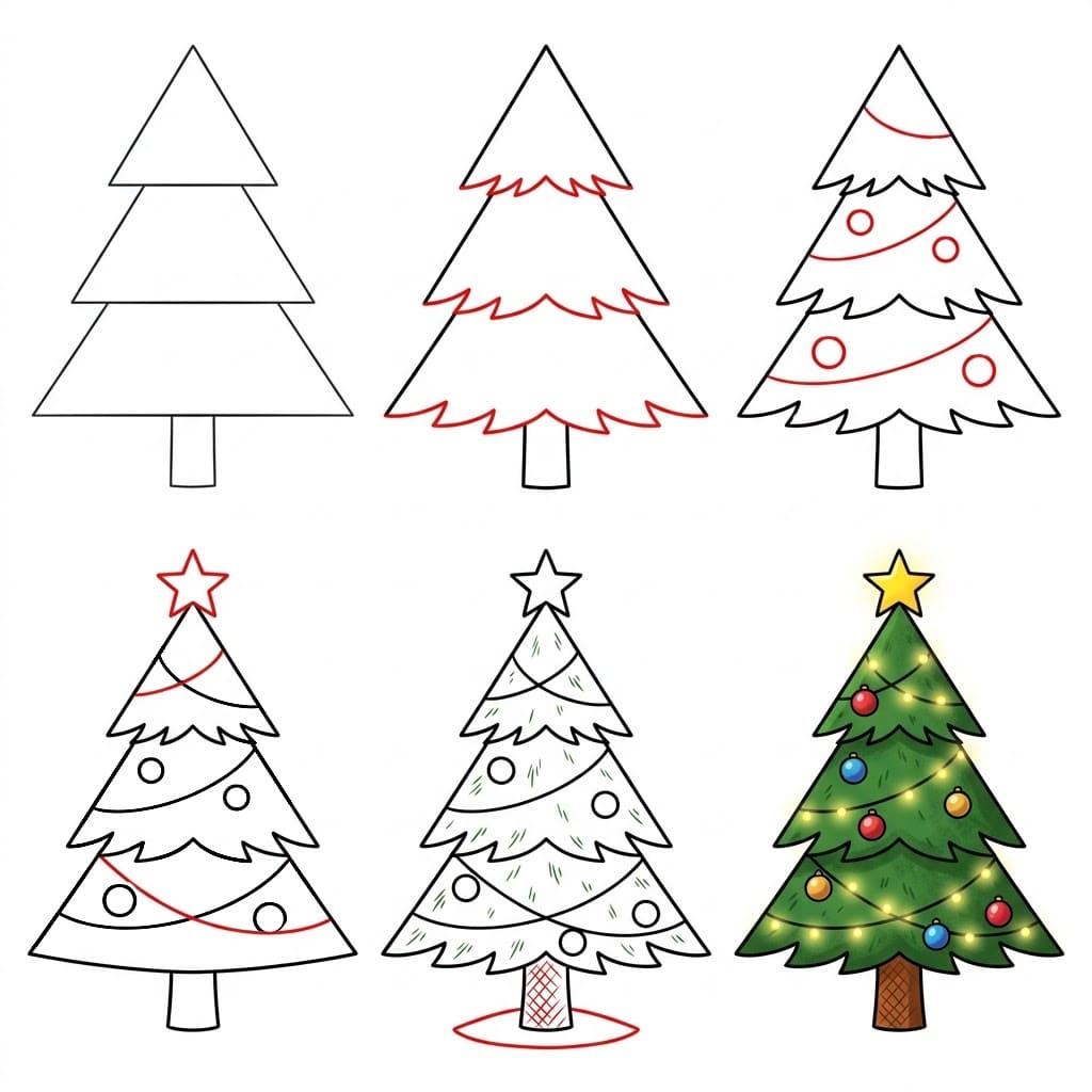 Kleiner, schneebedeckter Weihnachtsbaum zeichnen ideen