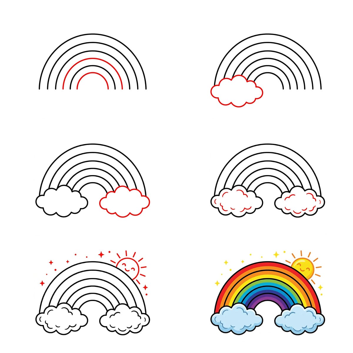 Regenbogen mit flauschigen Wolken zeichnen ideen
