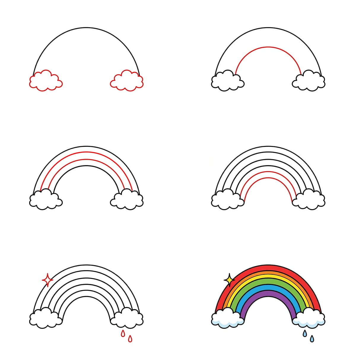 Regenbogen mit runden Wolken zeichnen ideen