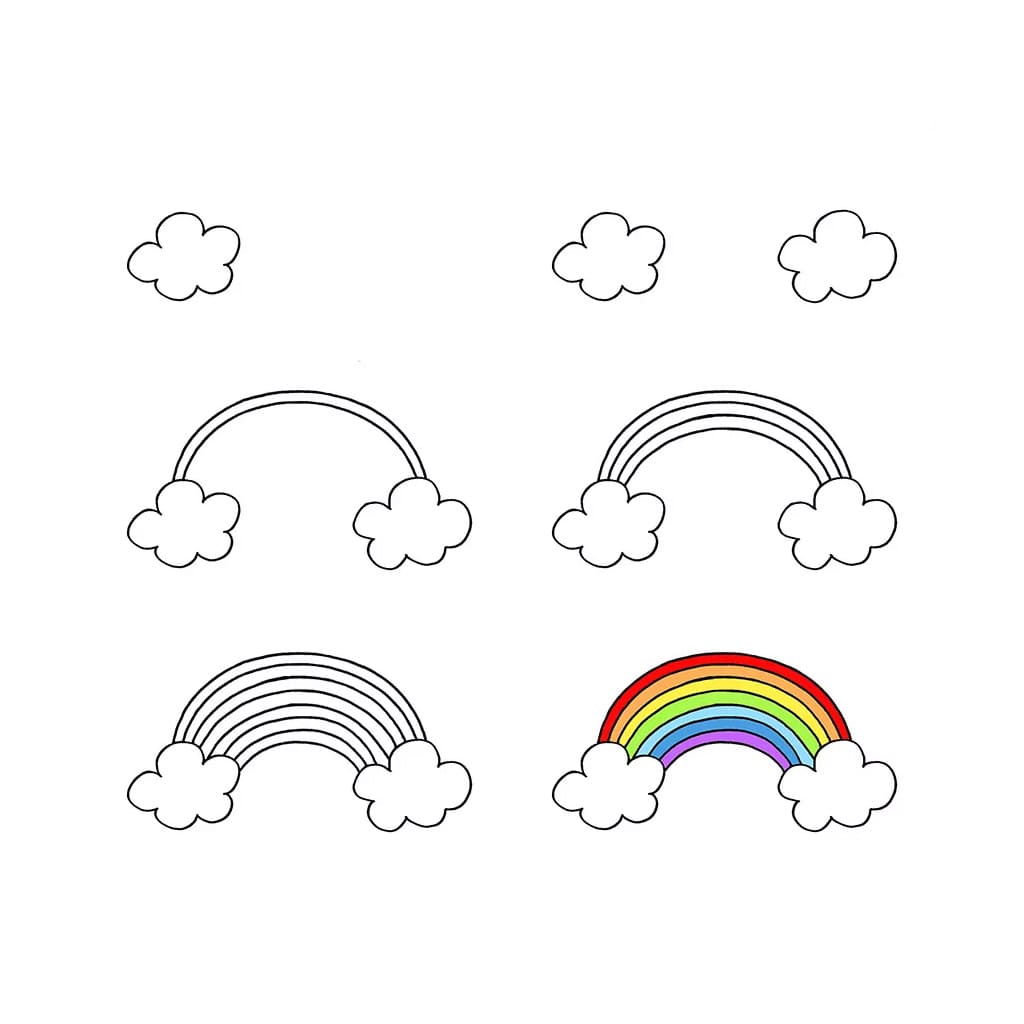 Regenbogen mit weißen Wolken zeichnen ideen