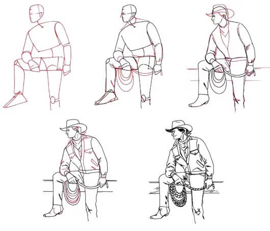 Sitzender Cowboy zeichnen ideen