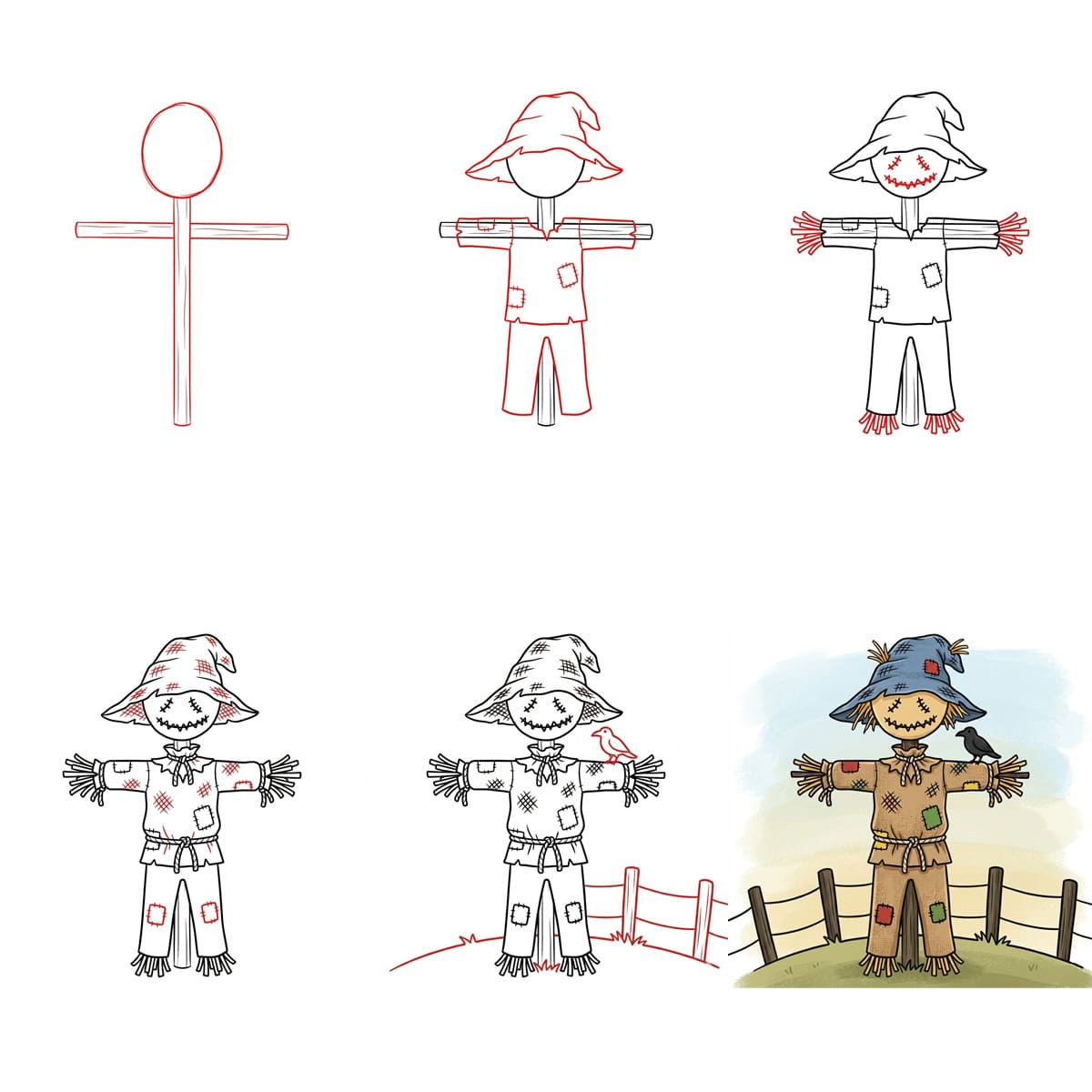 Vogelscheuche und Zaun zeichnen ideen