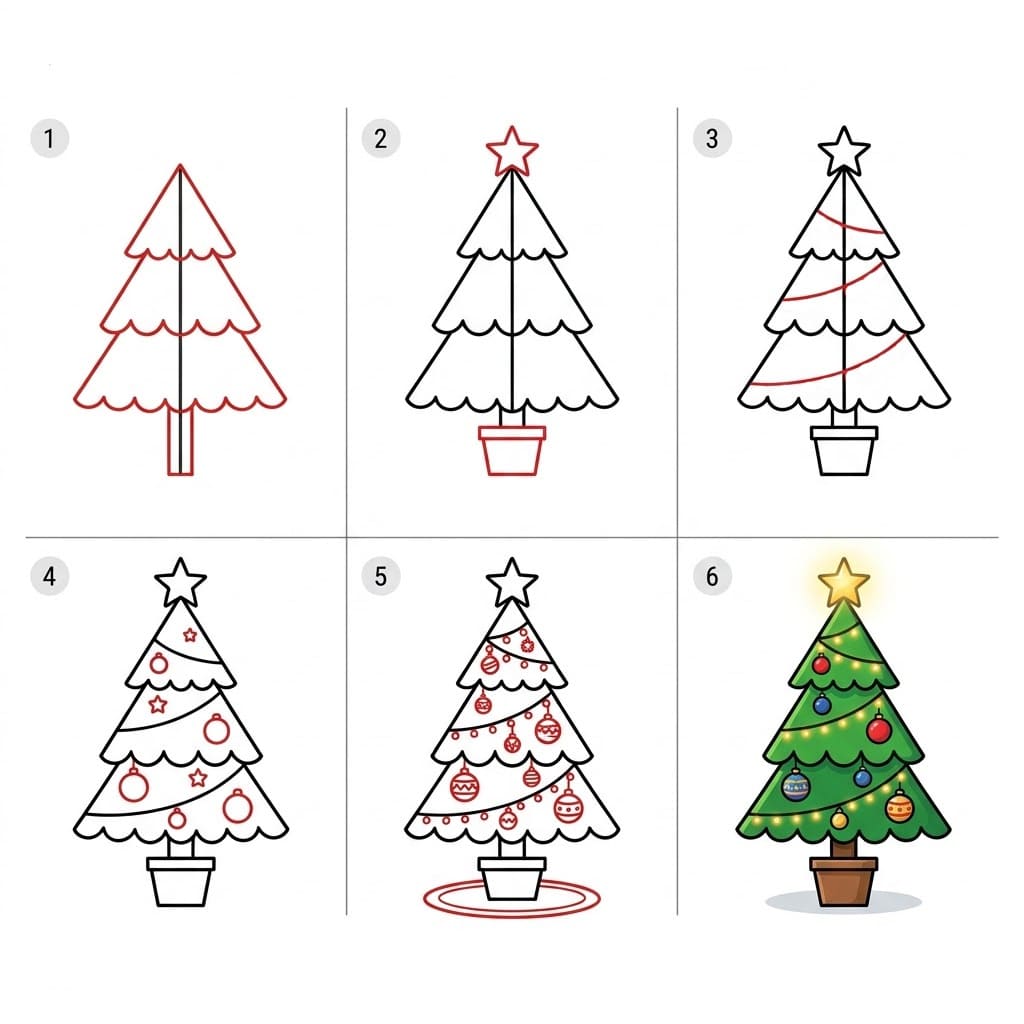 Weihnachtsbaum mit gewelltem Wuchs zeichnen ideen