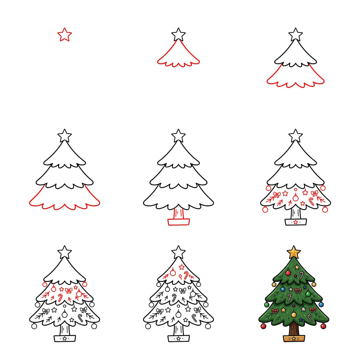 Weihnachtsbaum mit rundem Fuß zeichnen ideen