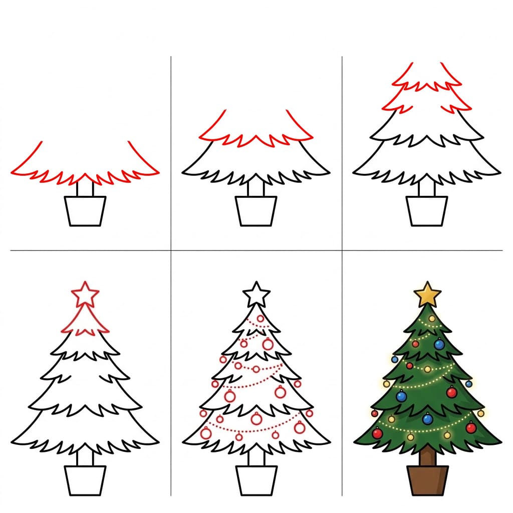 Weihnachtsbaum mit spitzen Nadeln zeichnen ideen