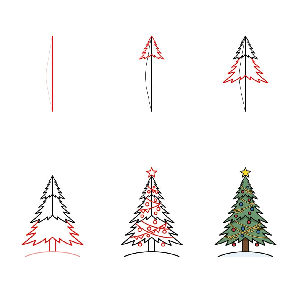 Weihnachtsbaum mit Sternspitze zeichnen ideen